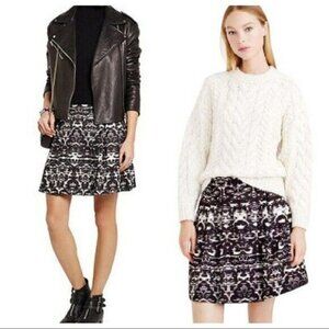 J. CREW Womens SIZE 4 Blurred Ikat Pleated Black/White Printed SKIRT B4435 EUC